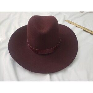 Janessa Leone Womans Size Medium Burgundy Wide-Brim Wool Fedora Hat